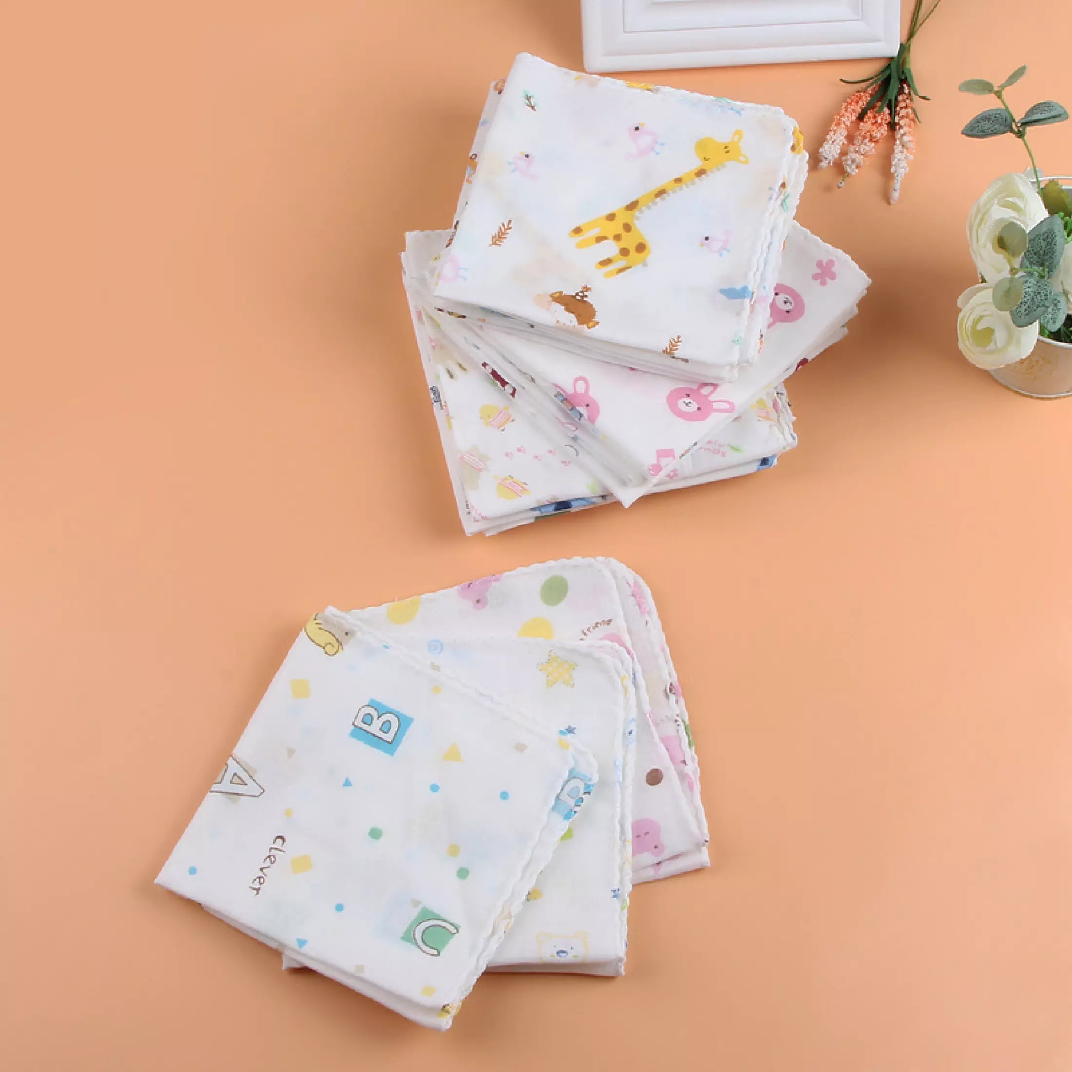 MUISUNGSHOP ผ้าเช็ดหน้าเด็ก ผ้าฝ้าย100% ผ้าเช็ดเอนกประสงค์ ไม่ระคายเคืองผิว