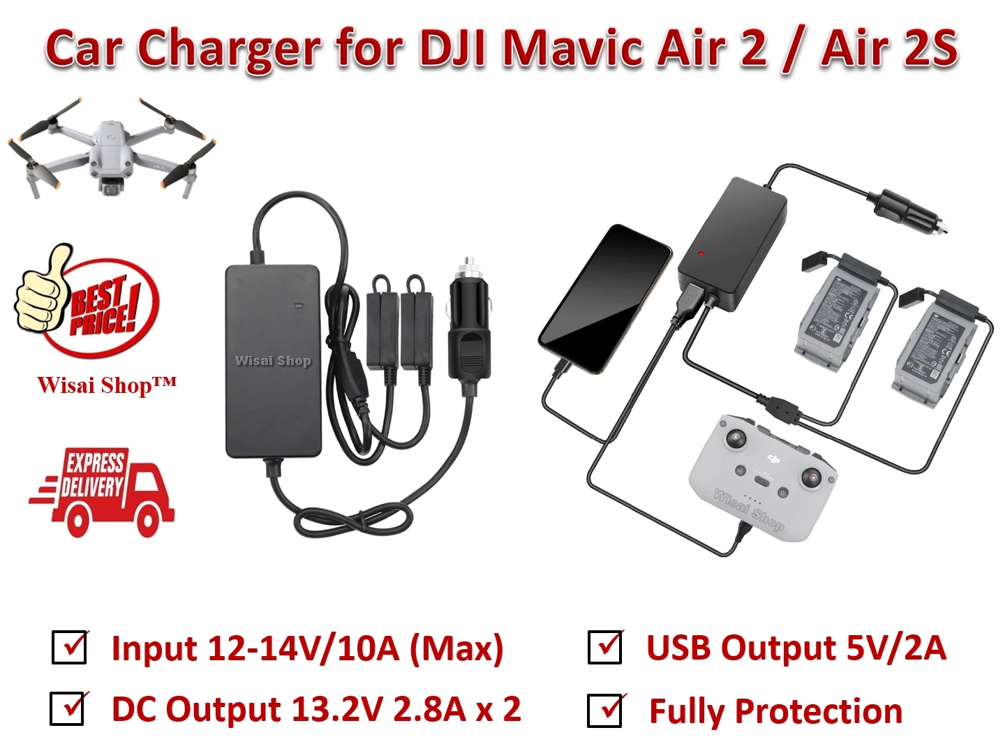 YX อุปกรณ์ชาร์จแบตเตอรี่ในรถยนต์ Intelligent Battery Car Charger สำหรับ DJI Mavic AIR 2 / DJI Air 2S รับประกันคุณภาพ