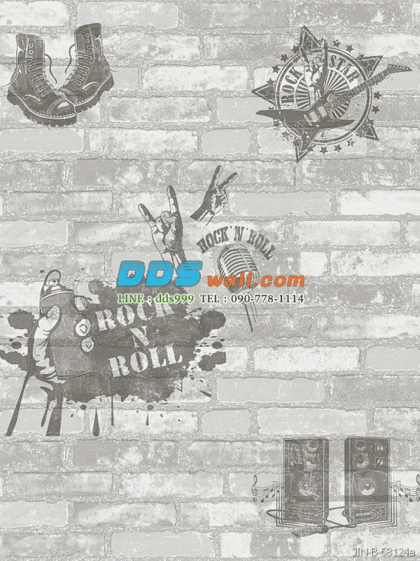 JFAY12-21 ลายอิฐ Rock 'n Roll สีเทา พื้นหลังสีครีม