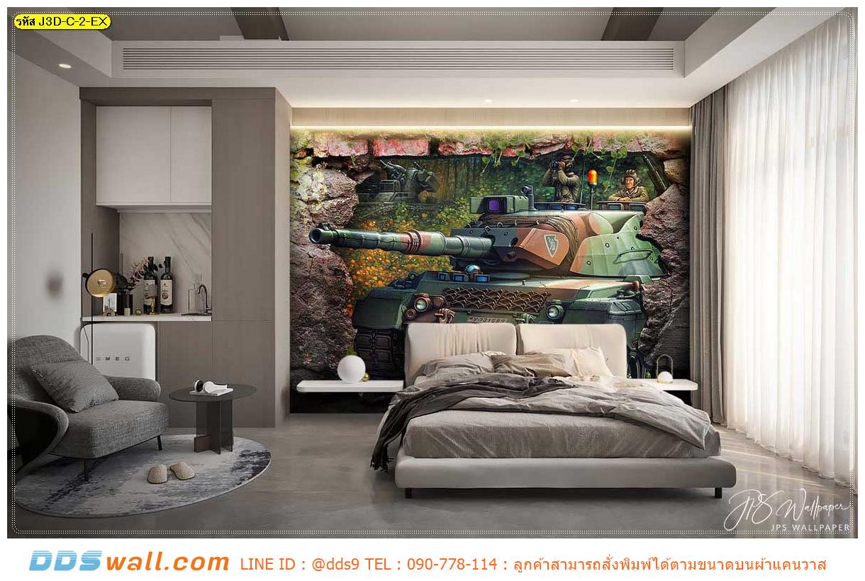 บริการพิมพ์ ภาพศิลปะ ผ้าCanvas สามมิติ ตกแต่งหัวเตียง ลายทหารบนรถถังโทนสีเขียว ช่วยเติมเต็มความฝัน