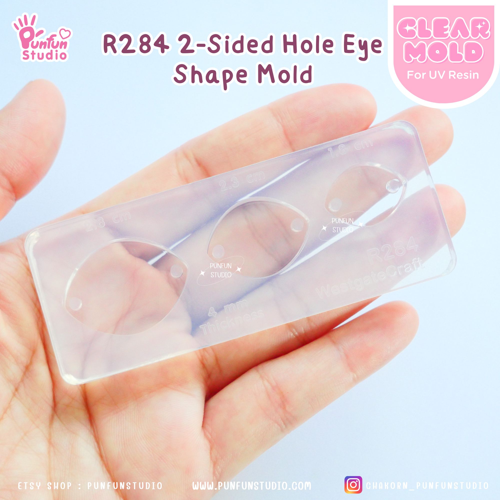 R284 2-Sided Hole Eye Shape Mold / 3 in 1 / Size 2.8, 2.3, 1.8 cm / UV Clear