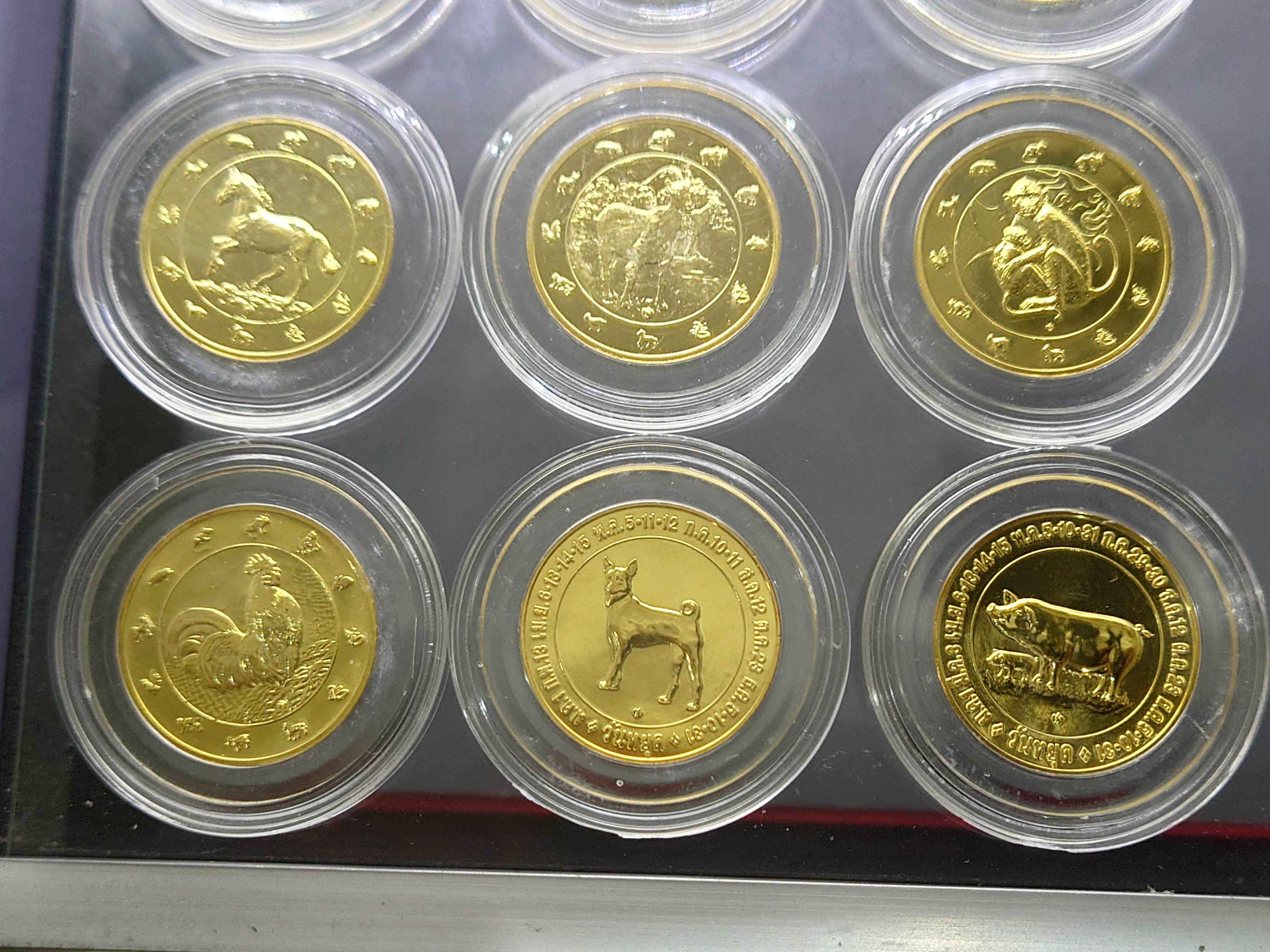 เหรียญปีนักษัตร เนื้อทองแดงชุบกาหลั่ยทอง ครบชุด 12 นักษัตร(ประจำปี2549-2560)กรมธนารักษ์สร้าง ไม่ผ่านใช้