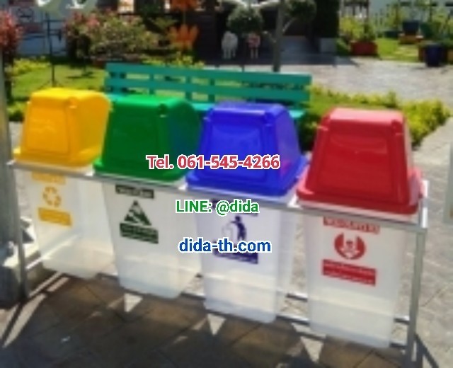 แท่นวางถังขยะทรงเหลี่ยม 60 ลิตร ขนาด 2 ช่อง ไม่มีป้ายแผงหลัง