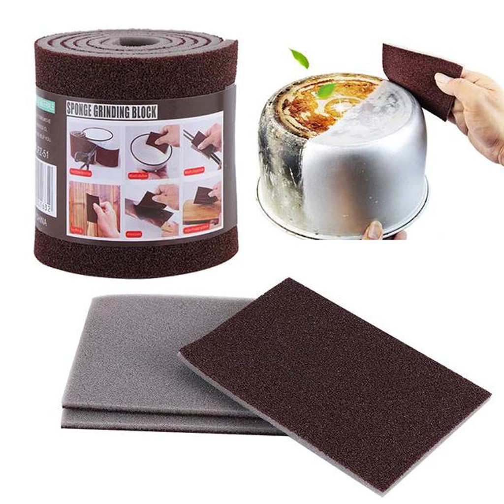 MUISUNGSHOP แผ่นขัดสนิม Emery sponge แปรงฟองน้ำสำหรับทำความสะอาดห้องครัว ขนาด 9x100 ซม.