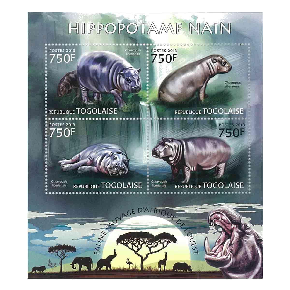 Togo Stamp, 2013 Pygmy Hippopotamus, Wildlife, Animals