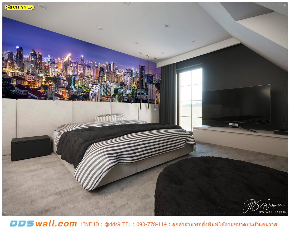 ภาพศิลปะ ผ้าCanvas ตกแต่งภายในห้องนอน ด้วยภาพพิมพ์ลายเมืองในต่างประเทศ ท่องราตรีไปกับแสงไฟนีออน ทำให้โดดเด่นขึ้นมาทันที