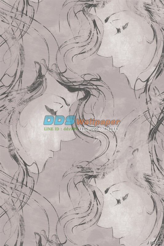 JPOP15-04 ลายภาพวาดรูปหน้า สีม่วง