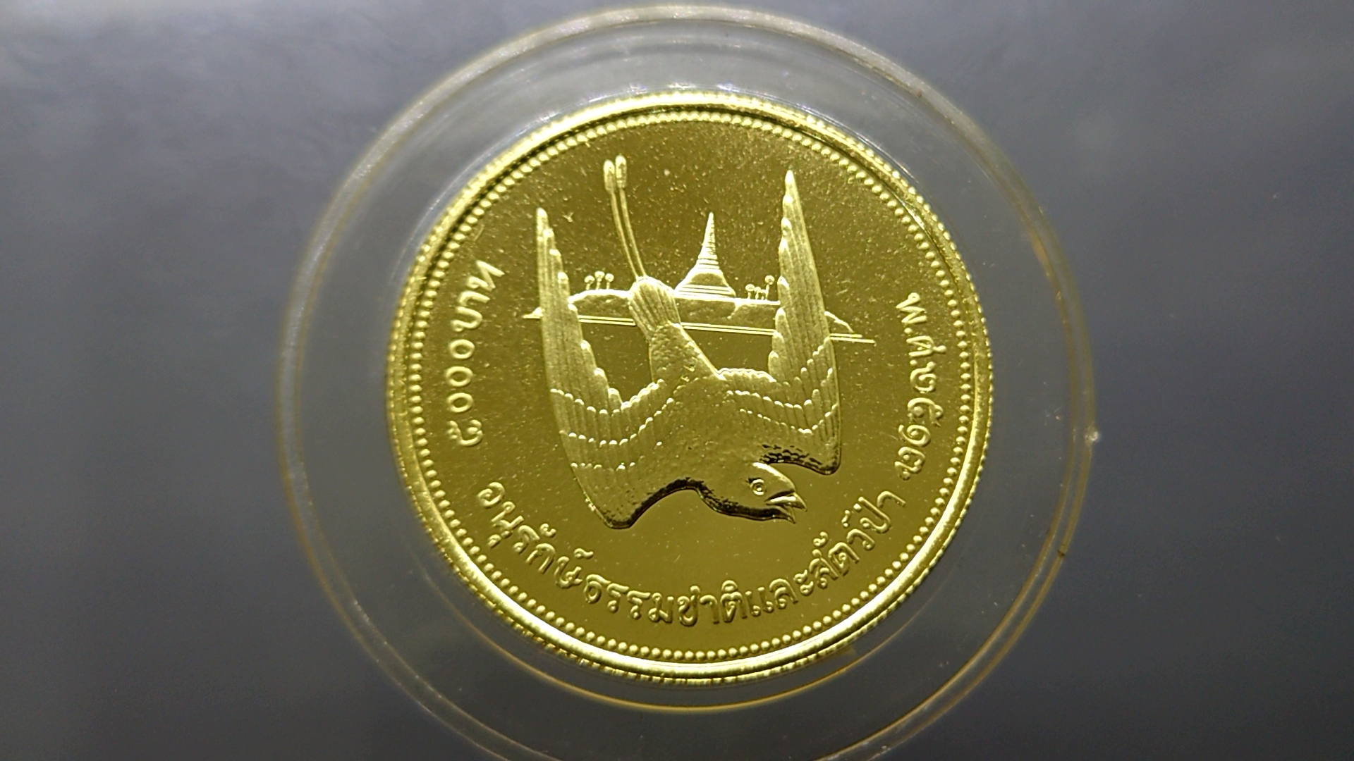 เหรียญทองคำ 5000 บาท(หนัก 33.437 กรัม) ที่ระลึกการอนุรักษ์ธรรมชาติและสัตว์ป่า(นกเจ้าฟ้าหญิงสิรินธร) 2517