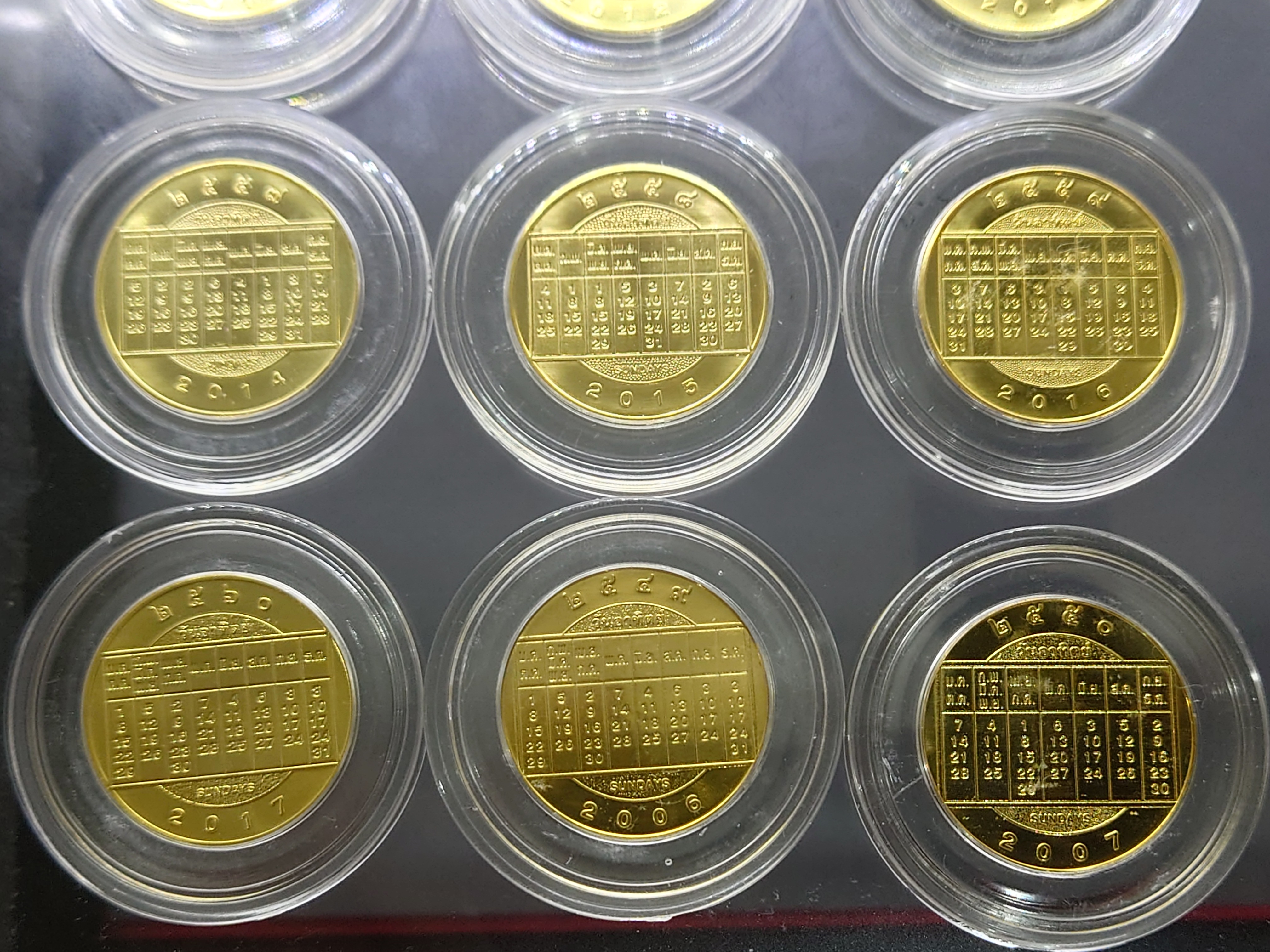 เหรียญปีนักษัตร เนื้อทองแดงชุบกาหลั่ยทอง ครบชุด 12 นักษัตร(ประจำปี2549-2560)กรมธนารักษ์สร้าง ไม่ผ่านใช้