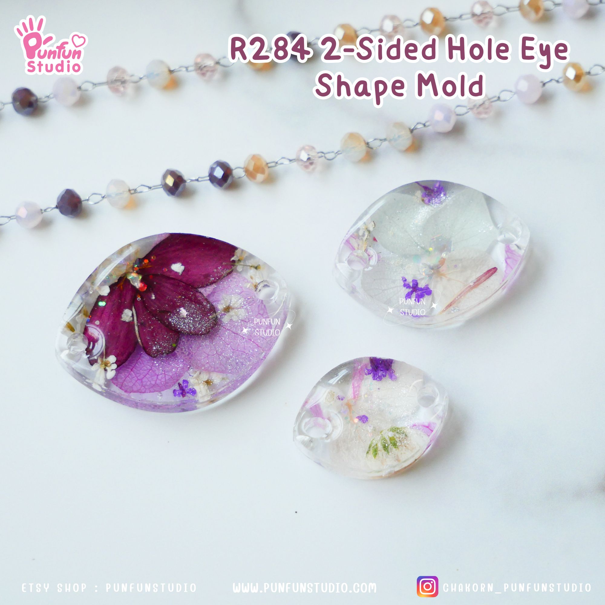 R284 2-Sided Hole Eye Shape Mold / 3 in 1 / Size 2.8, 2.3, 1.8 cm / UV Clear