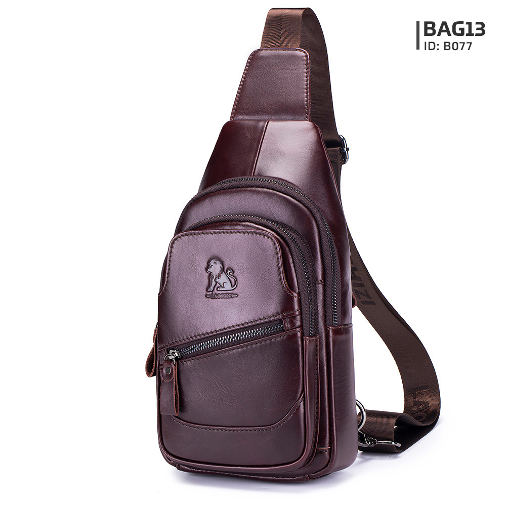 กระเป๋าคาดอกผู้ชาย หนังแท้100% พกพาสะดวก ใส่สมุด ใส่ iPad และของใช้ส่วนตัวได้ CODE:B077