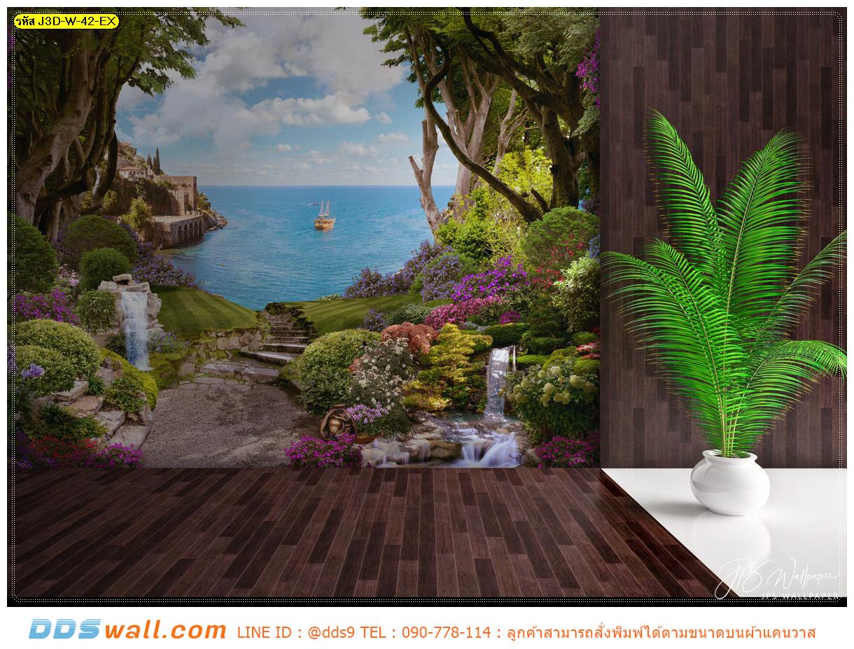 รับติด ภาพศิลปะ ผ้าCanvas ตามขนาด ตกเเต่งบ้าน แบบเรียบง่ายให้ดูน่าสนใจมากขึ้น ด้วยภาพวิวสวนดอกไม้สีสันสดใสริมชายฝั่งทะเลสไตล์ยุโรป