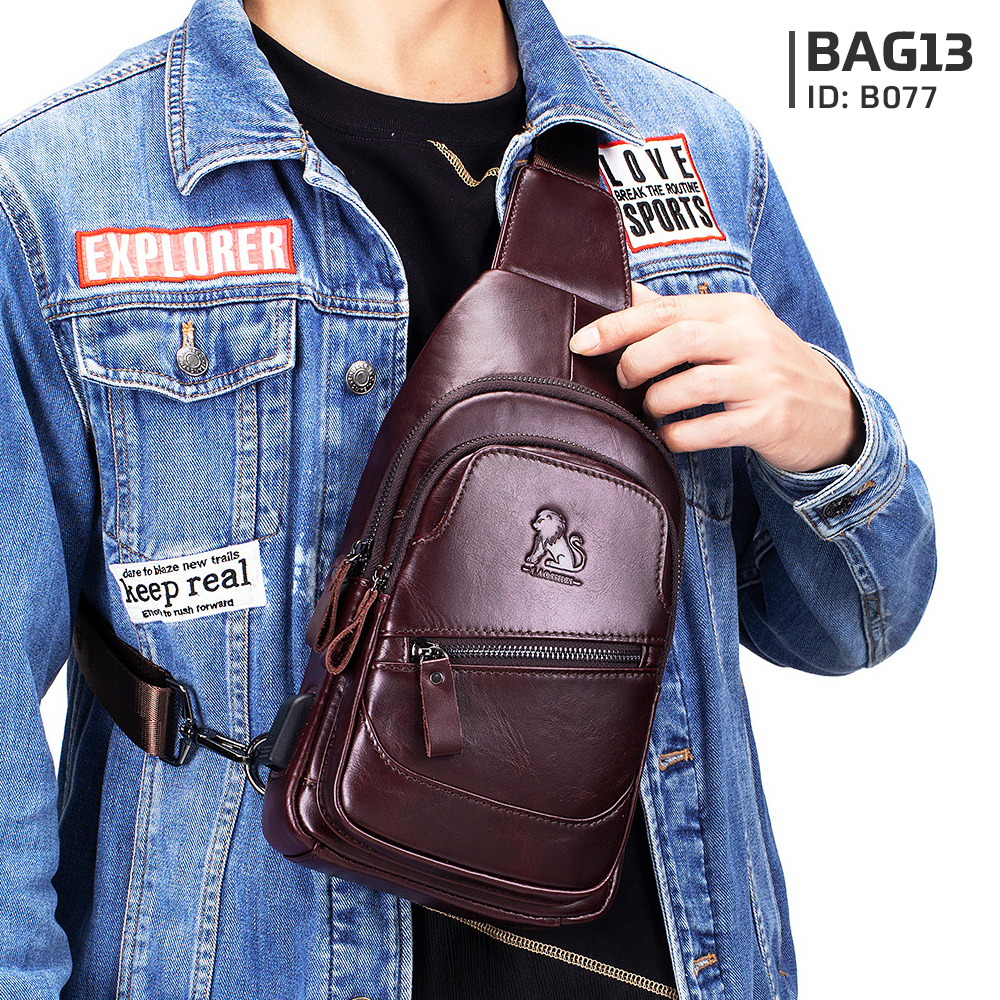 กระเป๋าคาดอกผู้ชาย หนังแท้100% พกพาสะดวก ใส่สมุด ใส่ iPad และของใช้ส่วนตัวได้ CODE:B077