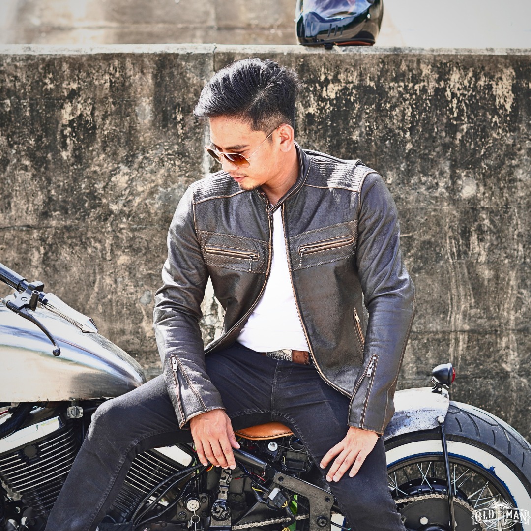 เสื้อหนังแท้ Caveman 802SC มีการ์ด (กรุณาสอบถามไซส์ก่อนสั่งซื้อ)