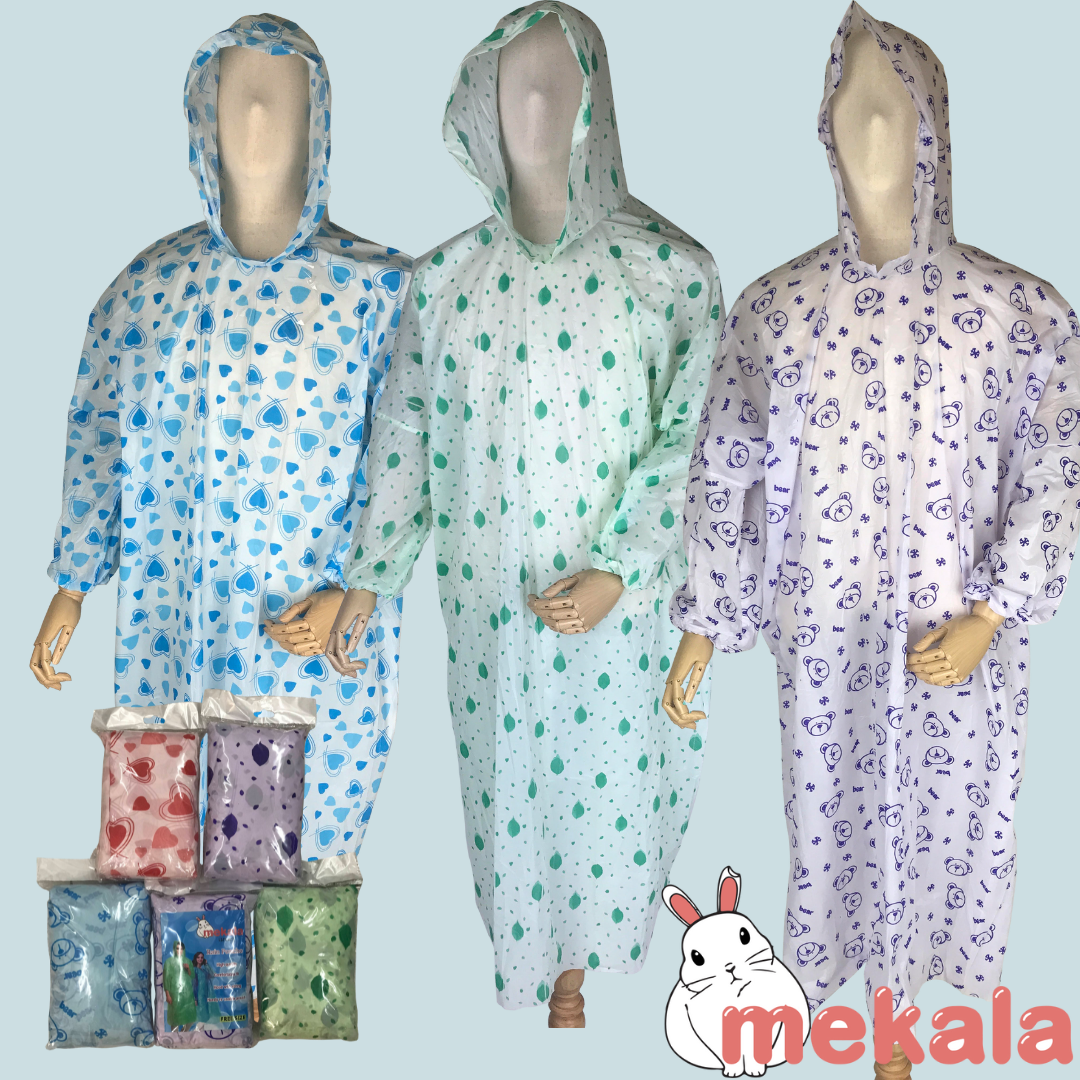 [กล่อง 50ตัว] MEKALA เสื้อฝนใช้แล้วทิ้ง เนื้อทราย หลายลาย คละสี