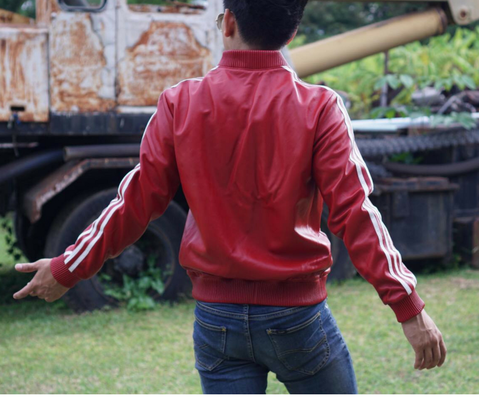 เสื้อหนังแท้ Street boy สีแดง (กรุณาสอบถามไซส์ก่อนสั่งซื้อ)