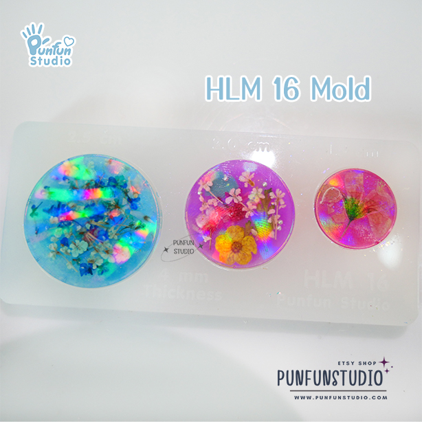 HLM 16 Round / Holographic Mold / 1.5, 2.0, 2.5 cm / Use with Epoxy resin / Silicone Mold