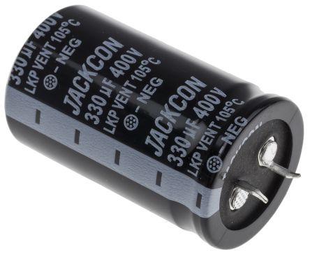 คาปาซิเตอร์แบบขาเสียบ 330uF 400V 105°C Size 30x50mm ระยะห่างขา 10mm