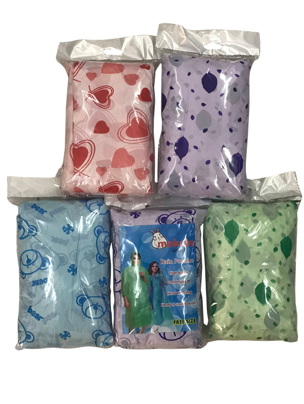 [กล่อง 50ตัว] MEKALA เสื้อฝนใช้แล้วทิ้ง เนื้อทราย หลายลาย คละสี