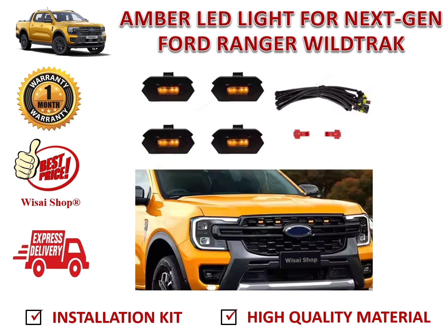 ไฟกระจังหน้า Amber LED Light for NEXT GEN FORD RANGER WILDTRAK รุ่นปี 2022 เป็นต้นไป