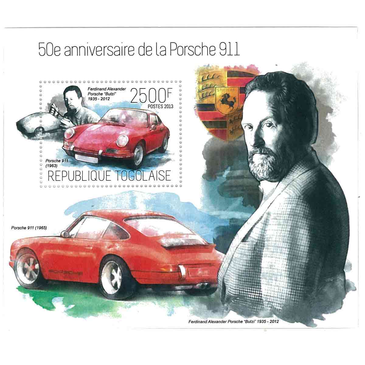 Togo Stamp, 2013 50th Anniversary of Porsche 911, Car, Famous People S/S