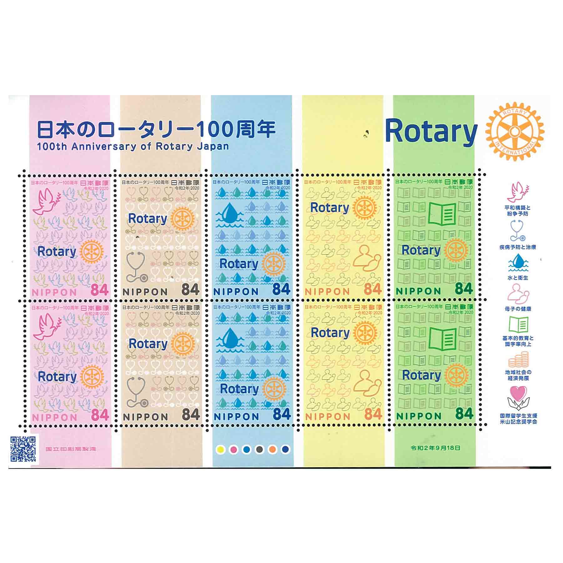 แสตมป์ญี่ปุ่น Japan Stamp 2020 100th Anniversary of Rotary Japan S/S