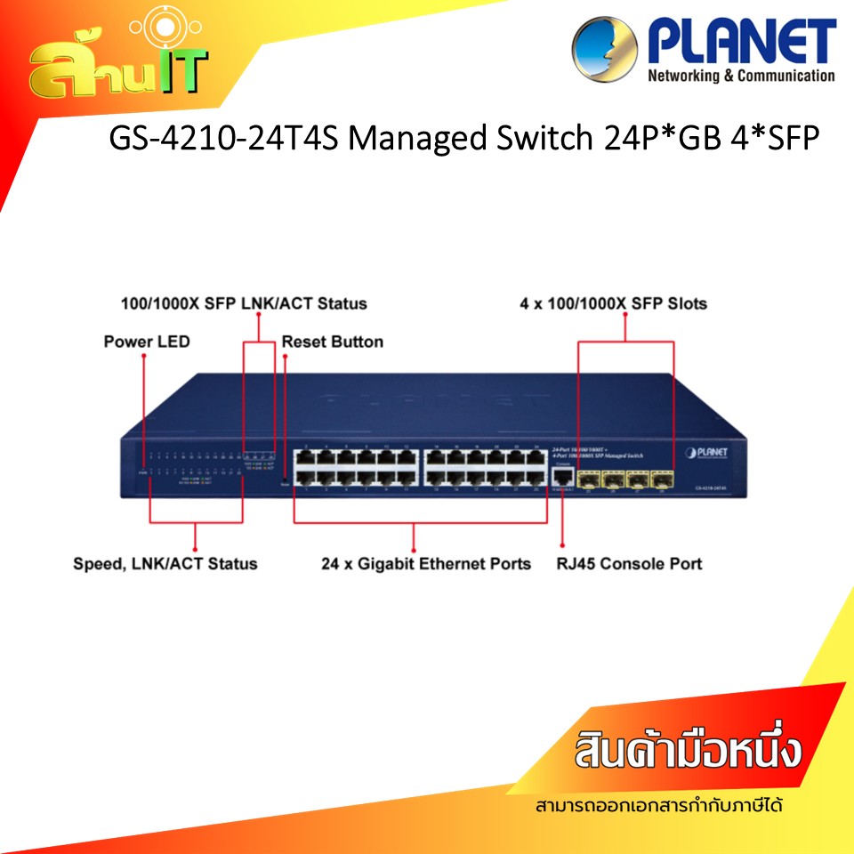 PLANET GS-4210-24T4S Managed Switch 24*10/100/1000 BASE-T / NEW / สินค้าไอที มือ 1 พร้อมส่ง