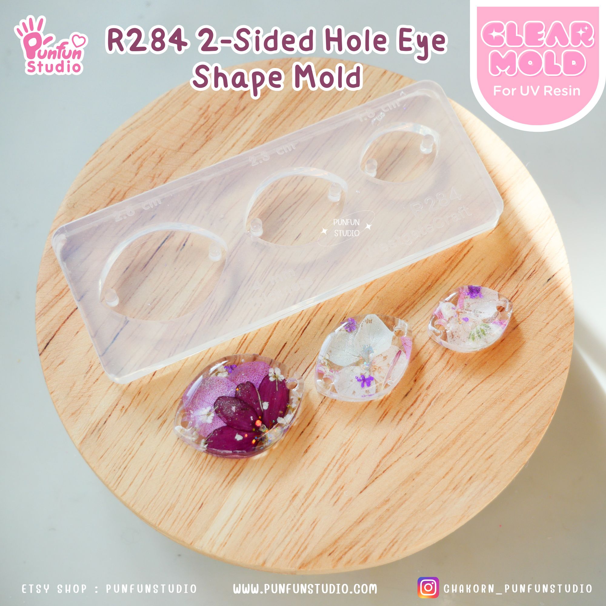 R284 2-Sided Hole Eye Shape Mold / 3 in 1 / Size 2.8, 2.3, 1.8 cm / UV Clear
