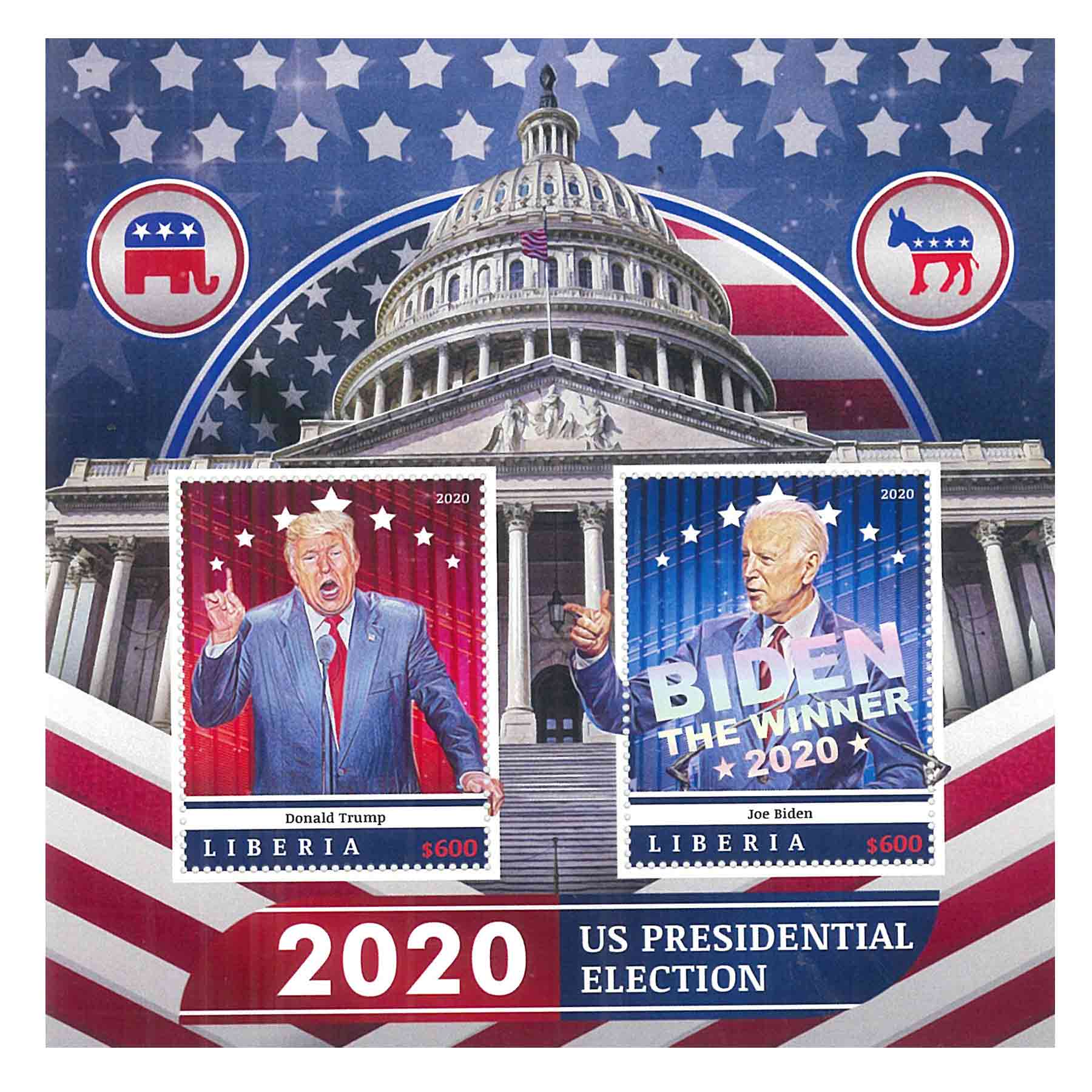 Liberia Stamp, 2021 US Presidential Election S/S แผ่นชีทที่ระลึกประธานาธิบดี โจ ไบเดน