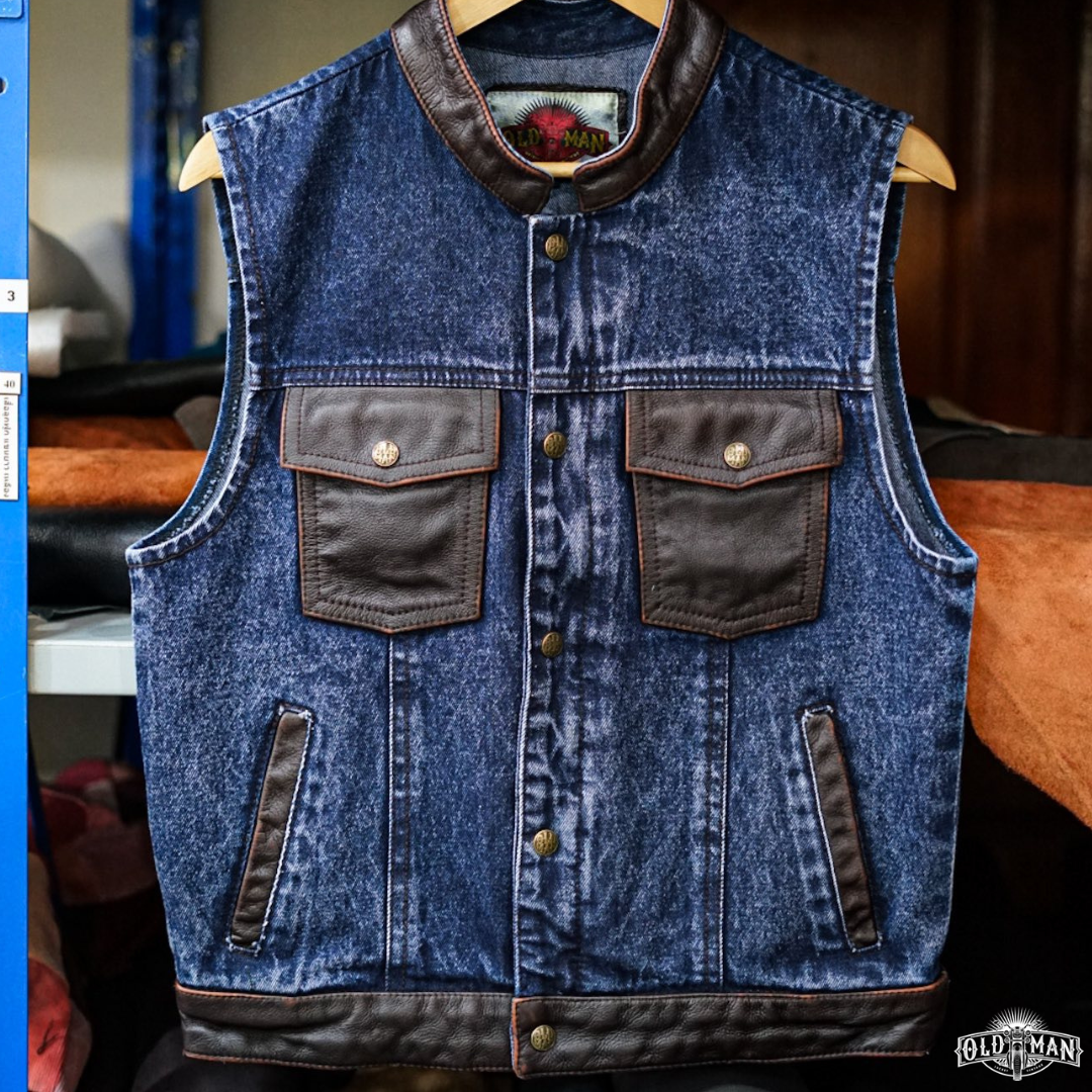 OLDMAN Vest 2101 หนังวัว Full Grain+ผ้ายีนส์