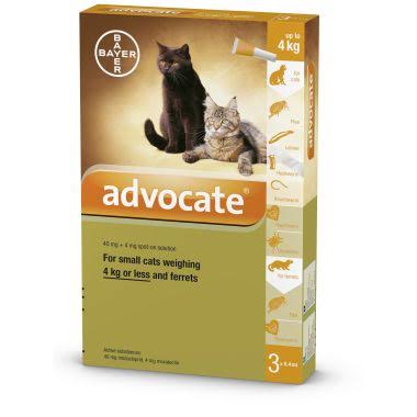 ADVOCATE SMALL CAT ยาหยดป้องกันพยาธิหนอนหัวใจ สำหรับแมวที่มี่น้ำหนักไม่เกิน 4 KG.