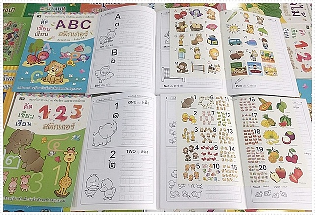SET หนังสือภาพระบายสี พร้อม STICKER 8 เล่ม (ก.ไก่ ABC 123 ผลไม้ พืชผัก และสัตว์)