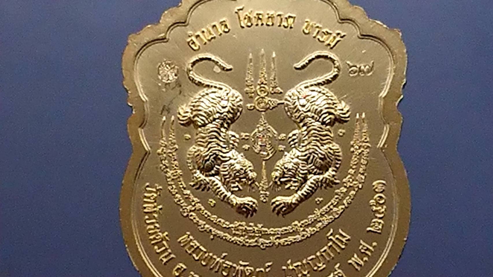 เหรียญเสมาเสือคาบดาบ รุ่น1 เนื้ออาบทองพ่นทราย หลวงพ่อพัฒน์ วัดห้วยด้วน โคท 67 (SKU-03350)