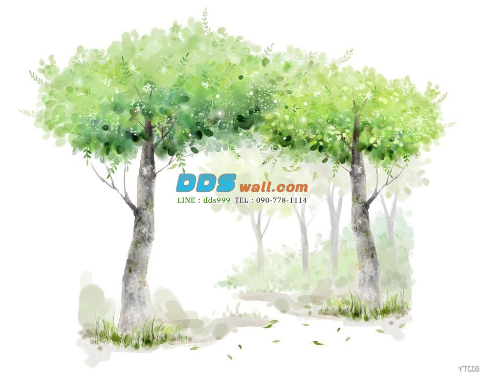 PRINT17-75 ภาพพิมพ์ ลายการ์ตูนภาพวาดรูปต้นไม้สีเขียว