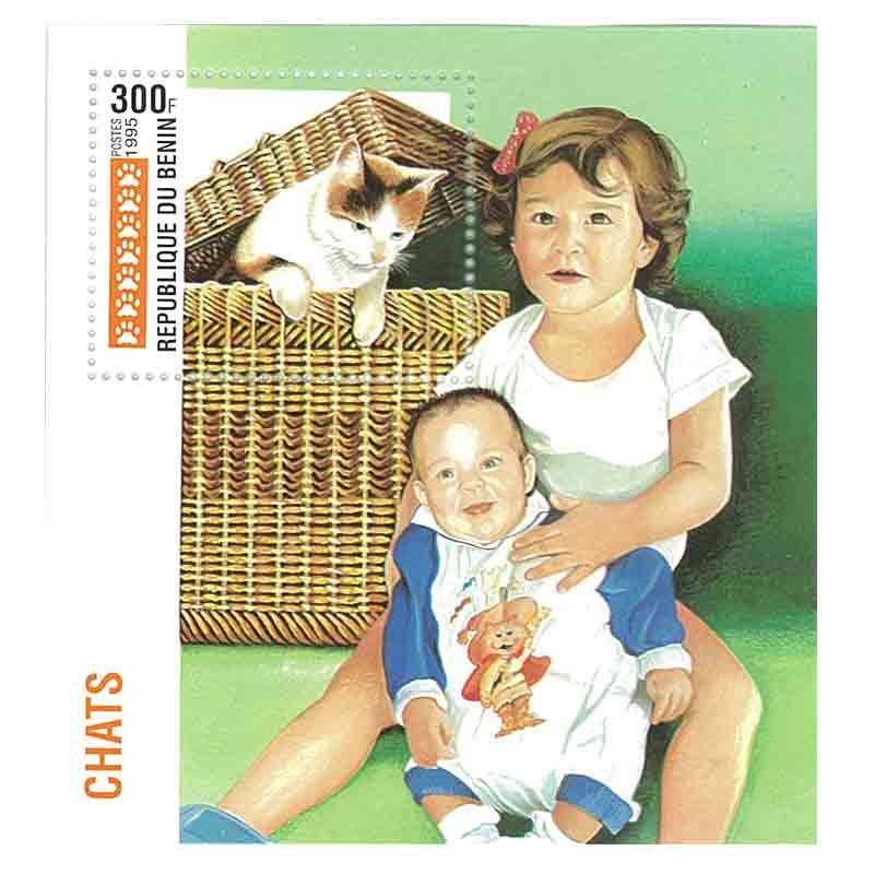Benin Stamp, 1995 Kids, Baby, Cat, Pet, Animals S/S