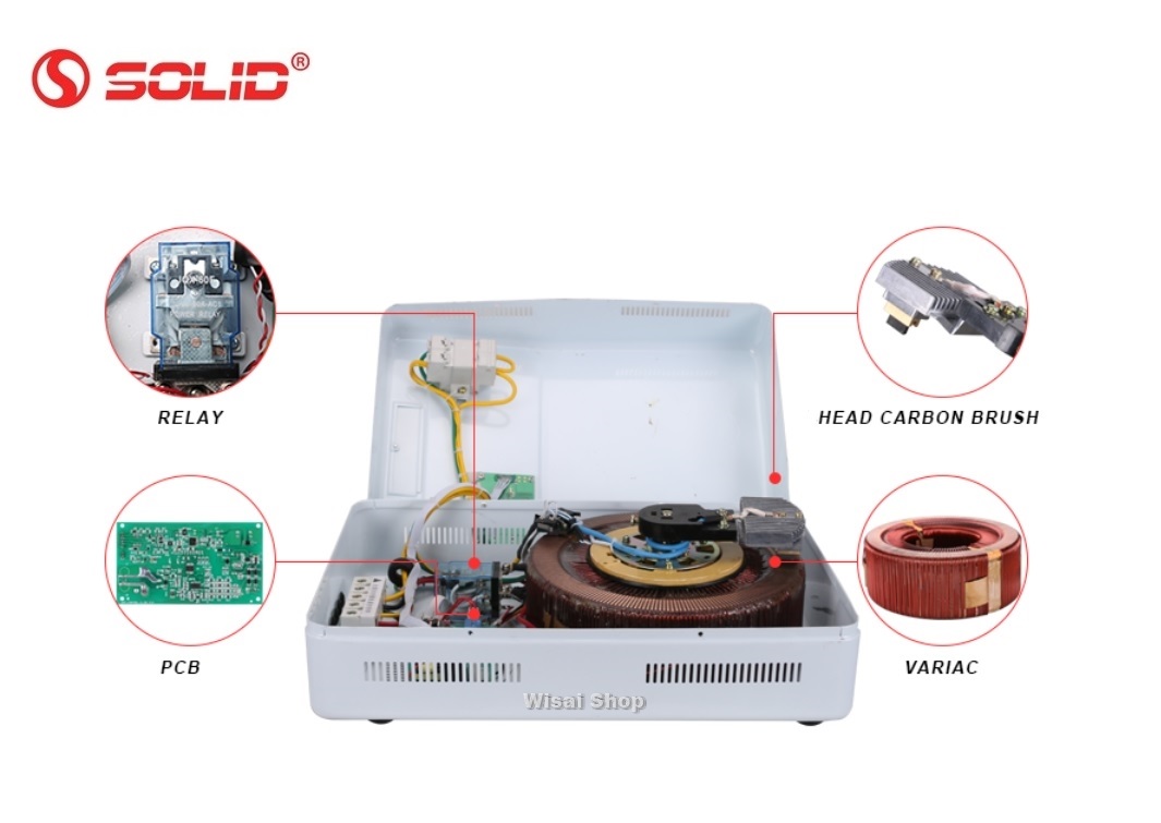 SOLID เครื่องปรับแรงดันไฟฟ้าอัตโนมัติ แบบติดผนัง Wall Type Automatic Voltage Stabilizer / Regulator 220 VAC ขนาด 3KVA / 5KVA / 15KVA รุ่น TSD-3KVA / TSD-5KVA/ TSD-15KVA