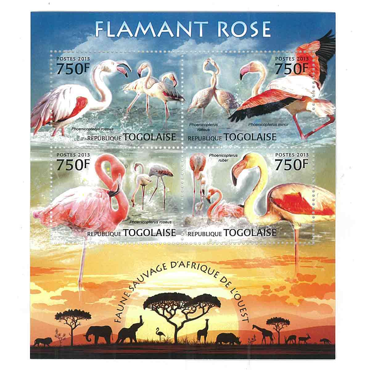 Togo Stamp, 2013 Flamingo, Birds, Wildlife, Animals