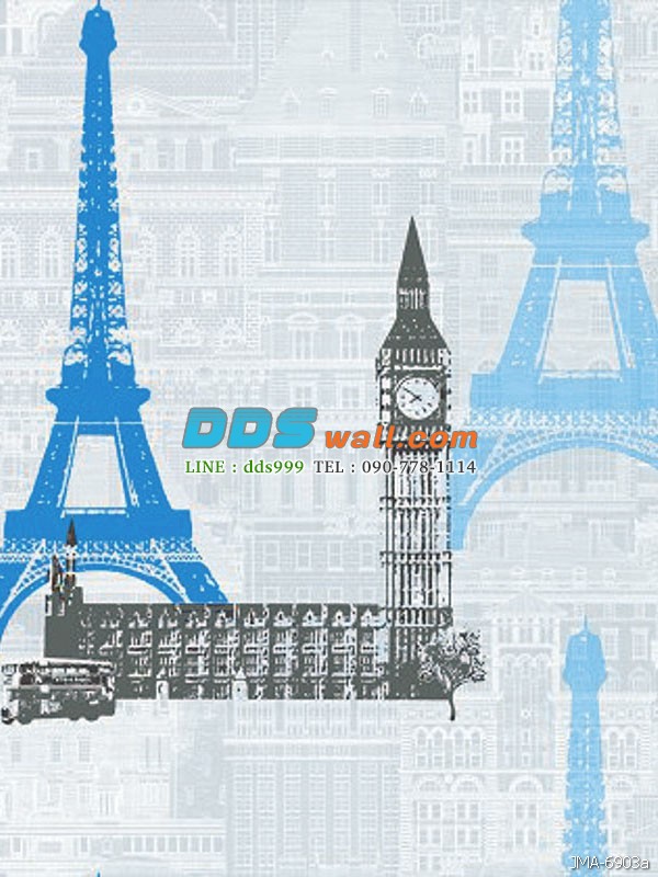 JFAY12-03 ลายหอไอเฟล สีฟ้า สไตล์โมเดิร์น