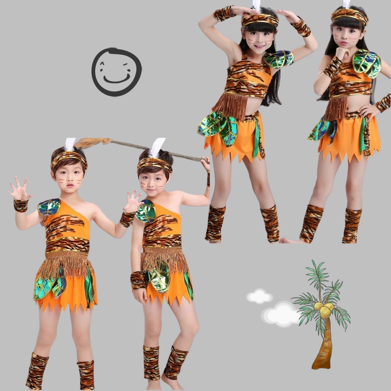7C66 ชุดเด็ก ชุดคนป่า ชุดนางไม้ ชุดอินเดียแดง ชุดคนป่า ชุดชนเผ่า ชุดเมาคลีล่าสัตว์ Children Jungle Forest Costumes