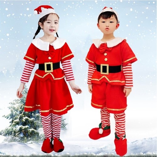 7C247 ชุดเด็ก ชุดซานตาครอส ชุดแซนตี้ ชุดคริสต์มาส ลายขวาง Children Santy Santa claus Christmas Costumes