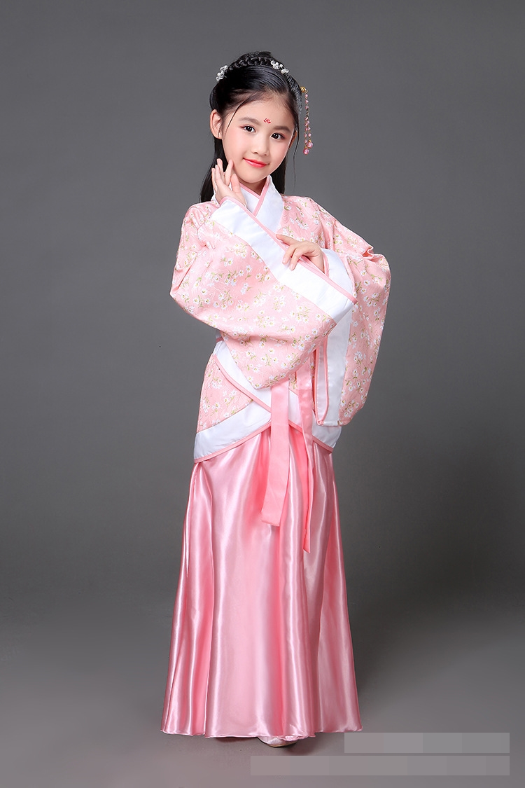 7C21 ชุดเด็กหญิง จีนโบราณ ชุดจอมยุทธ ฮั่นฝู ชมพูคาดขาว Hanfu Chinese