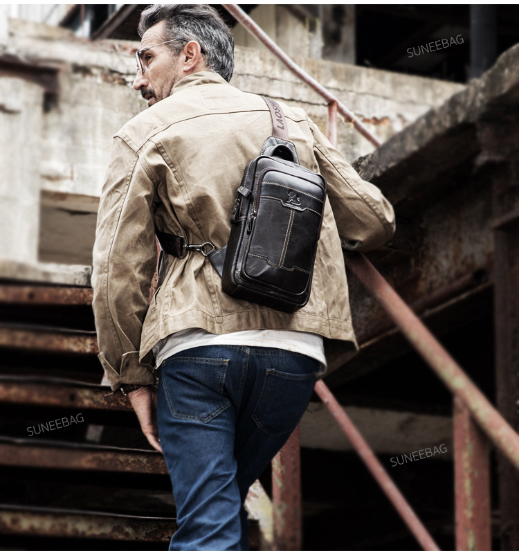 กระเป๋าคาดอกผู้ชาย หนังแท้100% พกพาสะดวก ใส่สมุด ใส่ iPad และของใช้ส่วนตัวได้ CODE:B041