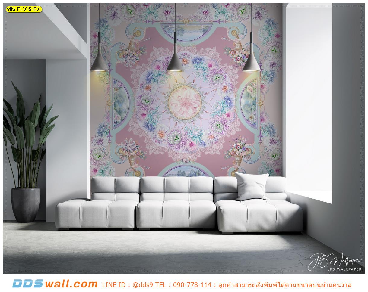 ภาพแคนวาส แต่งห้องรับแขก ลายดอกไม้สวยๆ สไตล์โมเดิร์น