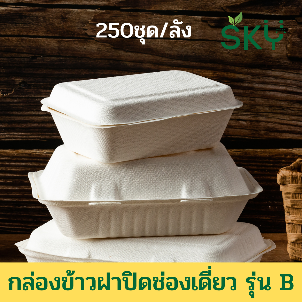 [ยกลัง250ชุด] SKY กล่องอาหารชานอ้อยฝาปิด ช่องเดี่ยว รุ่น B