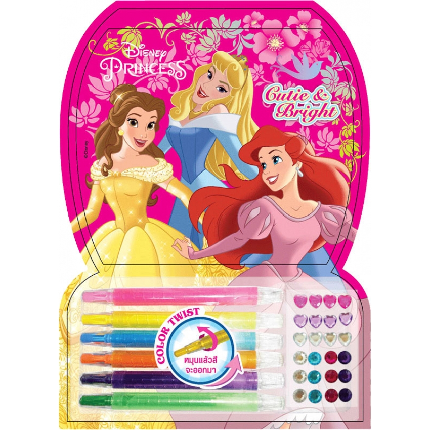 Disney Princes Color Twist - Cutie & Bright + ดินสอสีหมุนได้ สติ๊กเกอร์คริสตัล และสติ๊กเกอร์
