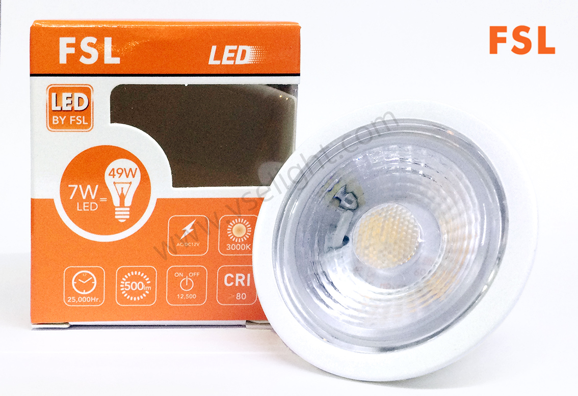 หลอด LED MR16 Gu5.3 12V 7W FSL แสง Warm white 3000K Daylight 6500K