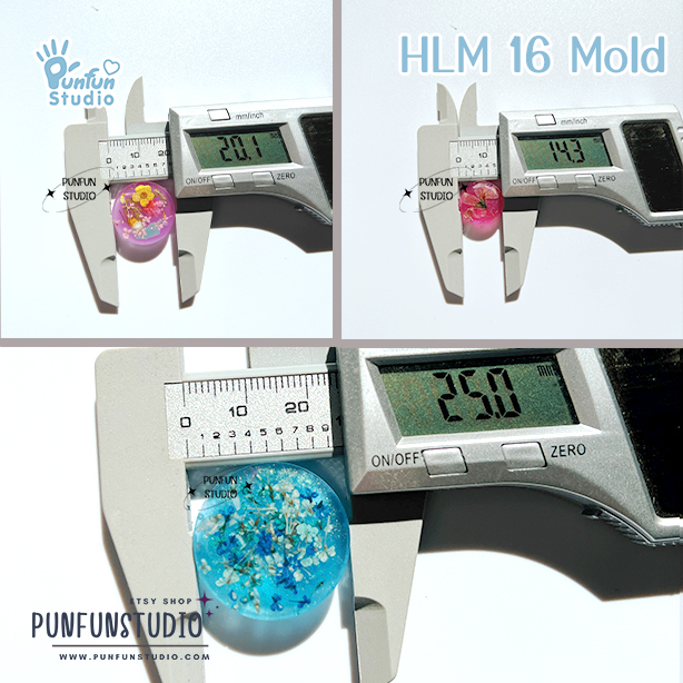 HLM 16 Round / Holographic Mold / 1.5, 2.0, 2.5 cm / Use with Epoxy resin / Silicone Mold