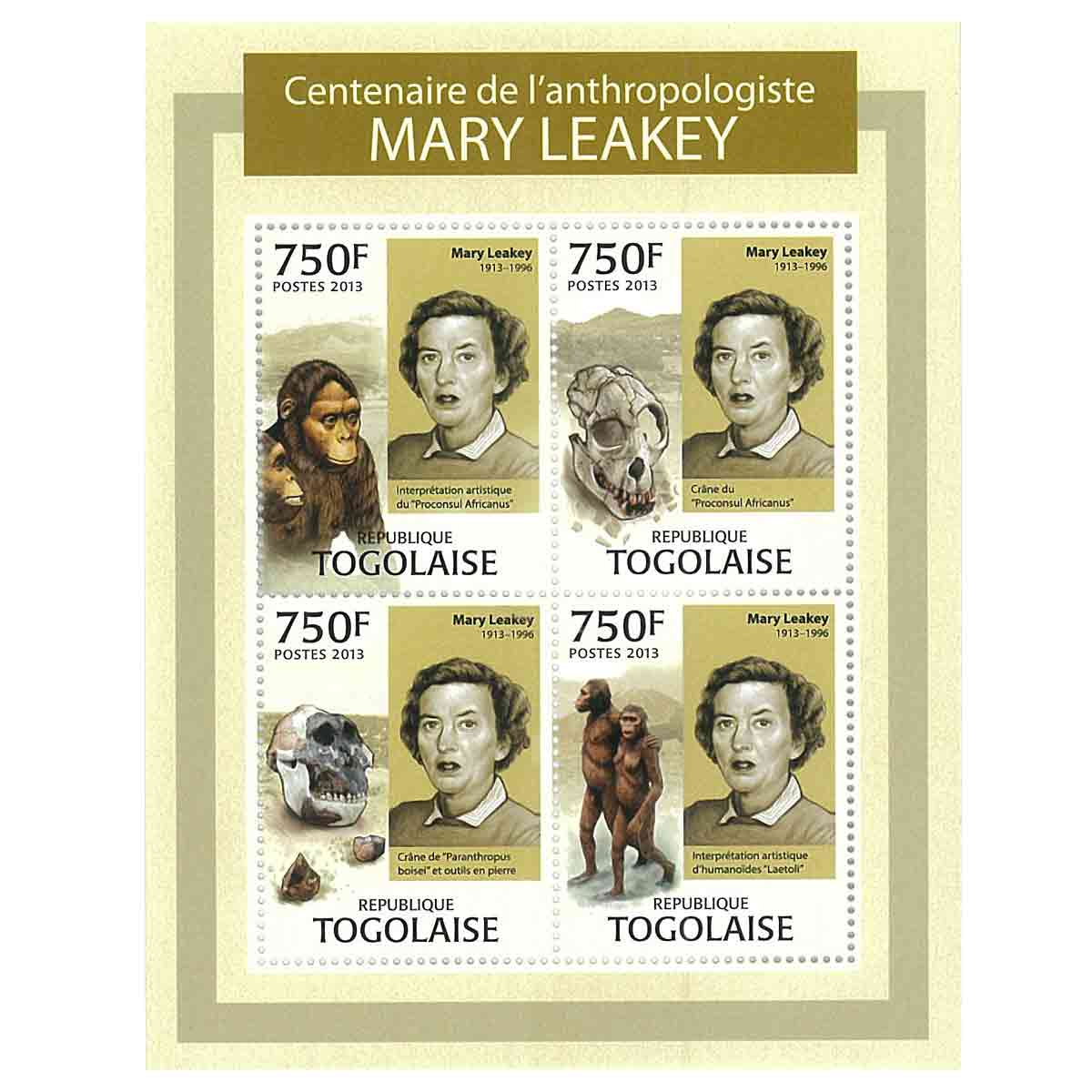 Togo Stamp, 2013 Centenary of The Anthropologist Mary Leakey, Famous People, Monkey