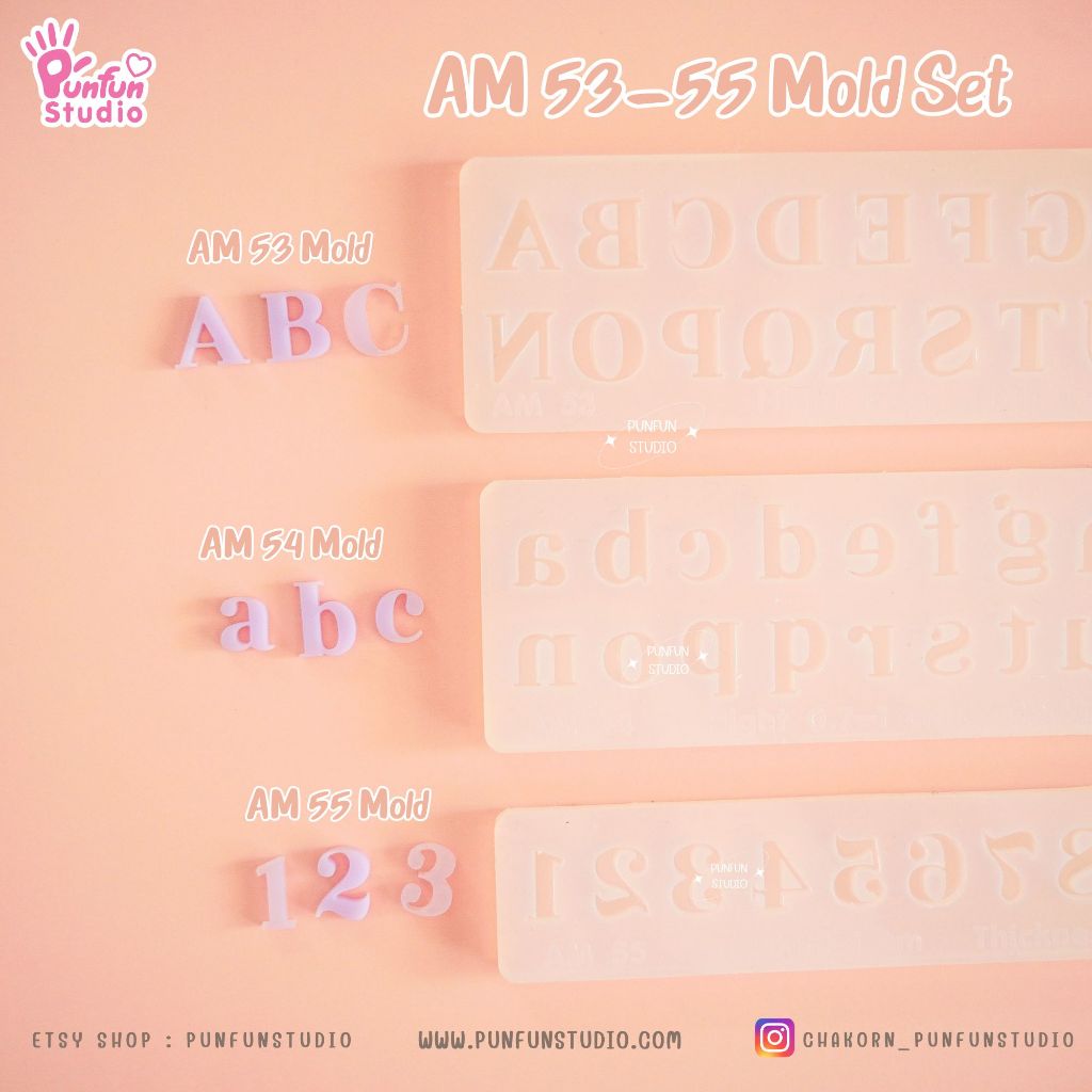แม่พิมพ์ตัวอักษร AM 53-55 Mold / Height 1.1-1.5 cm หนา 2 mm / แม่พิมพ์ซิลิโคน