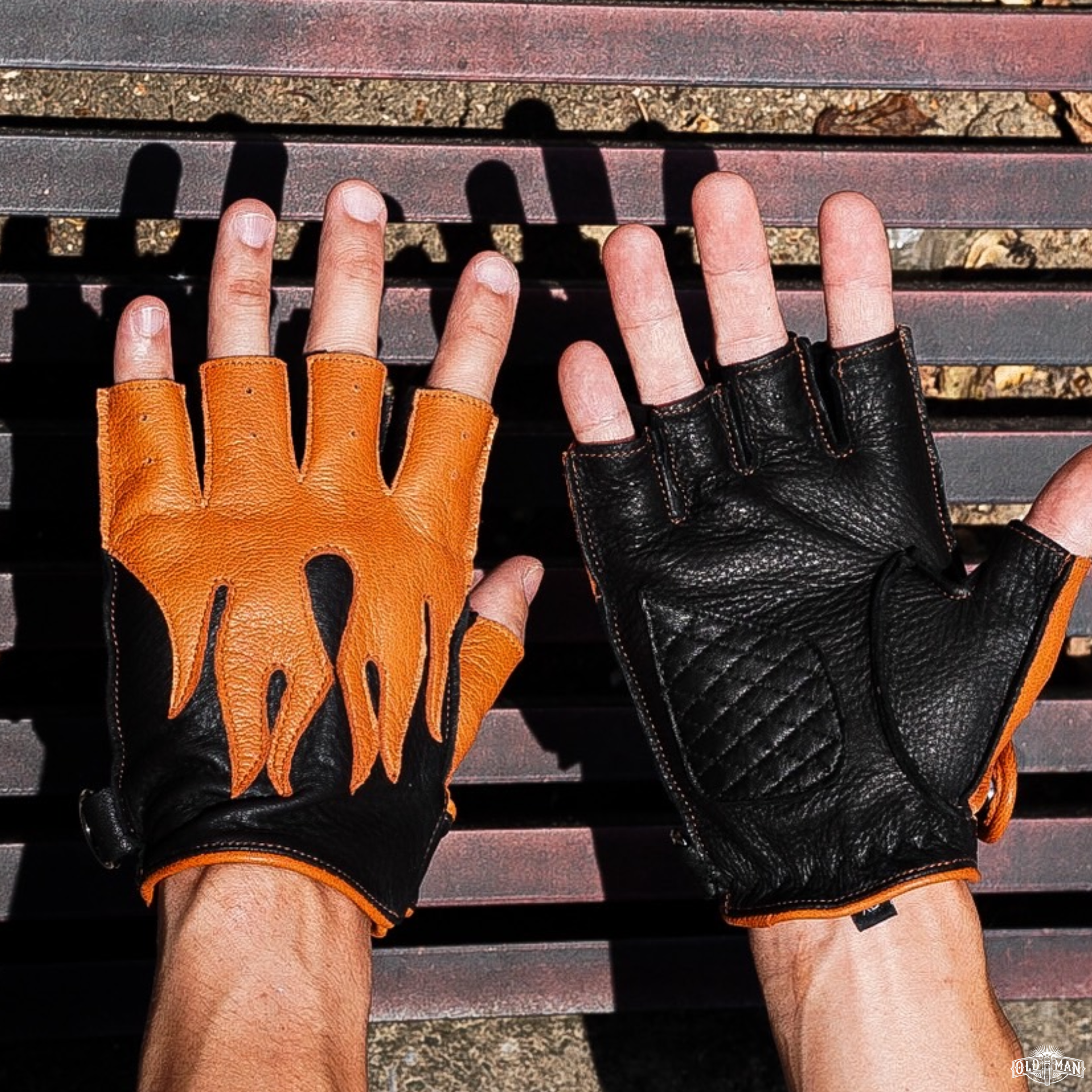 Hellway Glove ครึ่งนิ้วหนังกวางแท้ สีส่ม-ดำ (กรุณาสอบถามไซส์ก่อนสั่งซื้อ)